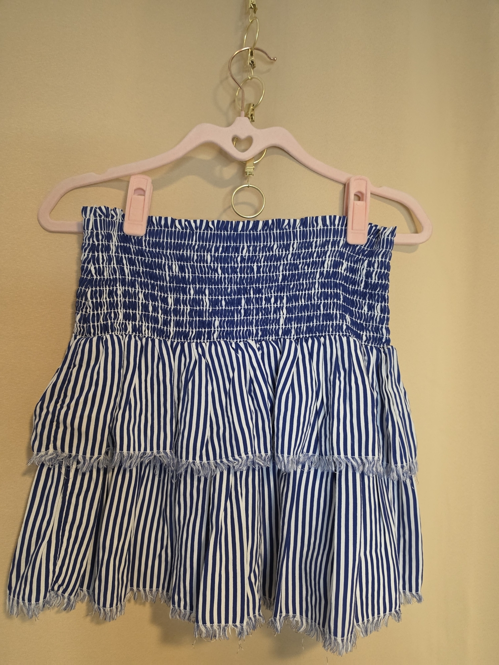 aerie Blue & White Striped Smocked Tiered Mini Skirt
